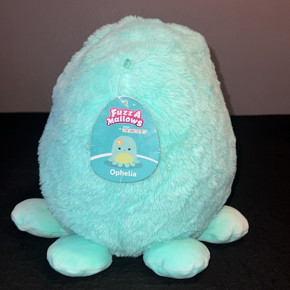 Squishmallows Ophelia The Octopus 12" Fuzzamallow Plush, FLOWER Green Belly RARE - Picture 4 of 14